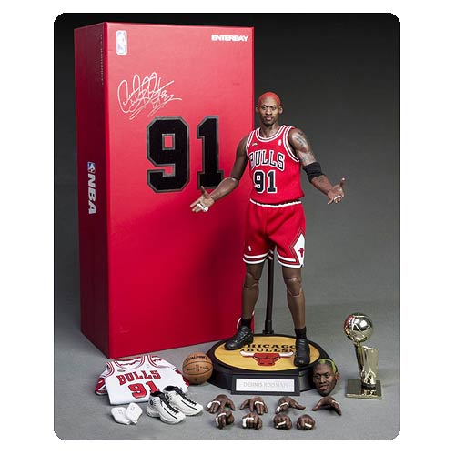 NBA Dennis Rodman Bulls 91 Red Jersey Real Masterpiece Figure